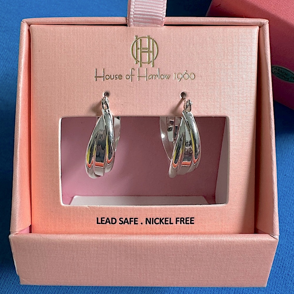 House of Harlow 1” hoop earrings silver pierced dangling new with gift box
